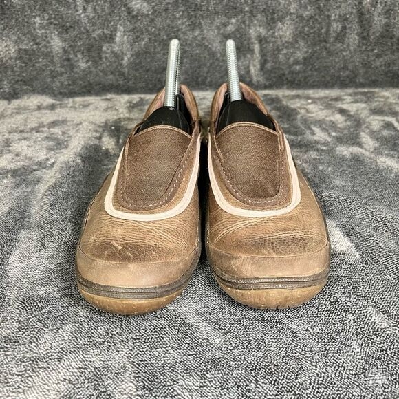 Merrell Willow Women's brown oiled leather w/beige slip on shoes size US 7 - Picture 2 of 9